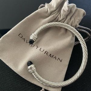 David Yurman 5 mm single station cuff bracelet with onyx stone and diamonds.